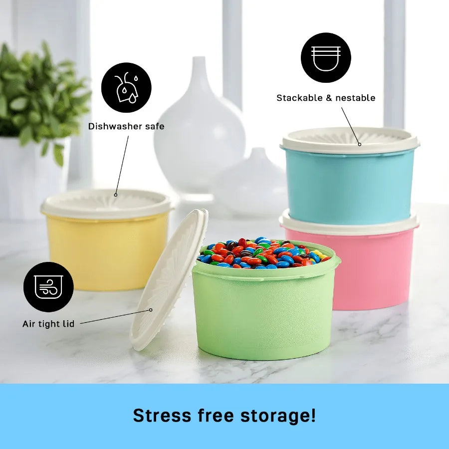 Plastic 3.85 Cup Food Storage Canister Set with Lids 4 Count Ideal for Kitchen Pantry Organization Airtight Meal Prep B