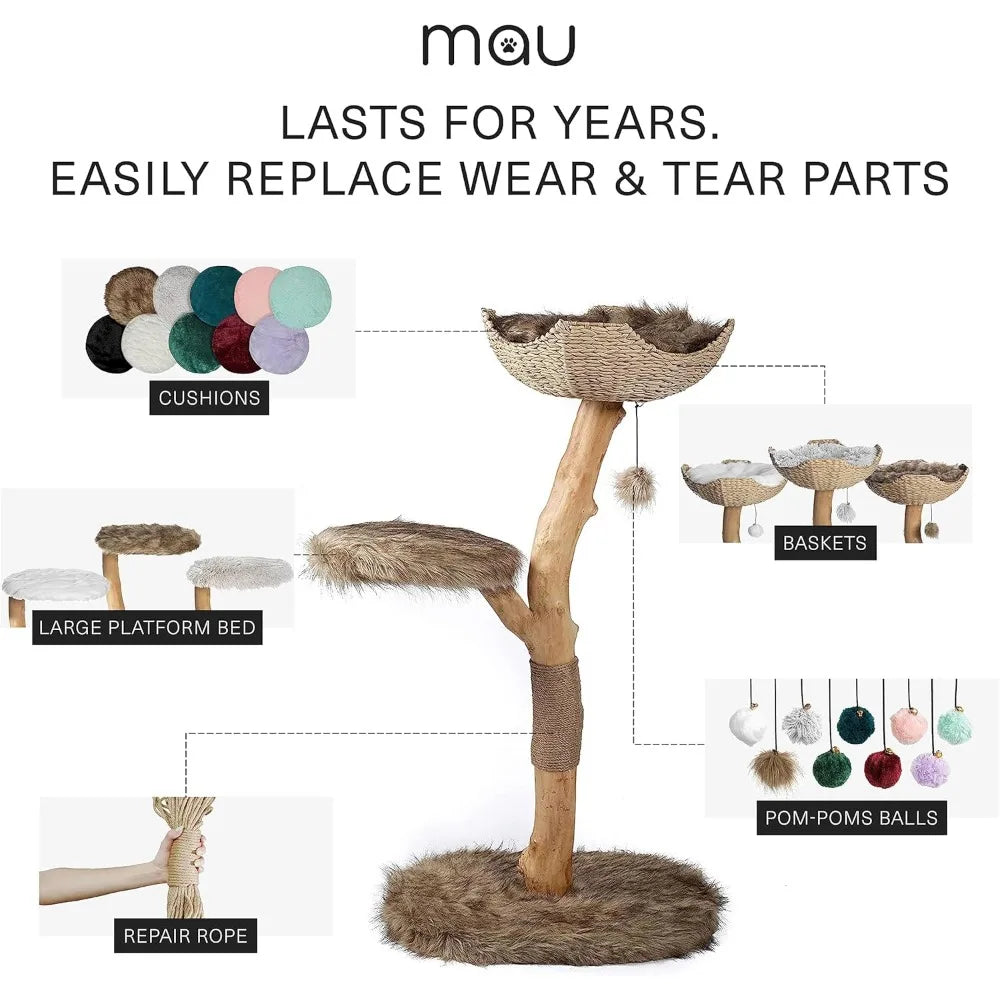 Wooden Cat Tree Tower, Modern Single Branch Wood Cat Tree, Cat Climbing, Furniture for , Gift,