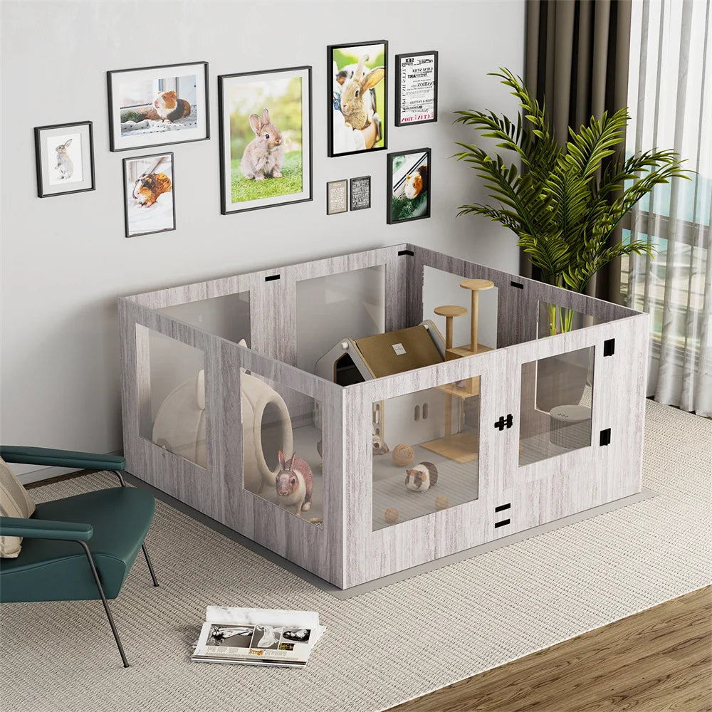 Heavy Duty Tempered Glass Dog Whelping Box Indoor Pet Playpen Kennel Cage with Waterproof Mat Training Enclosure Fence for Puppies