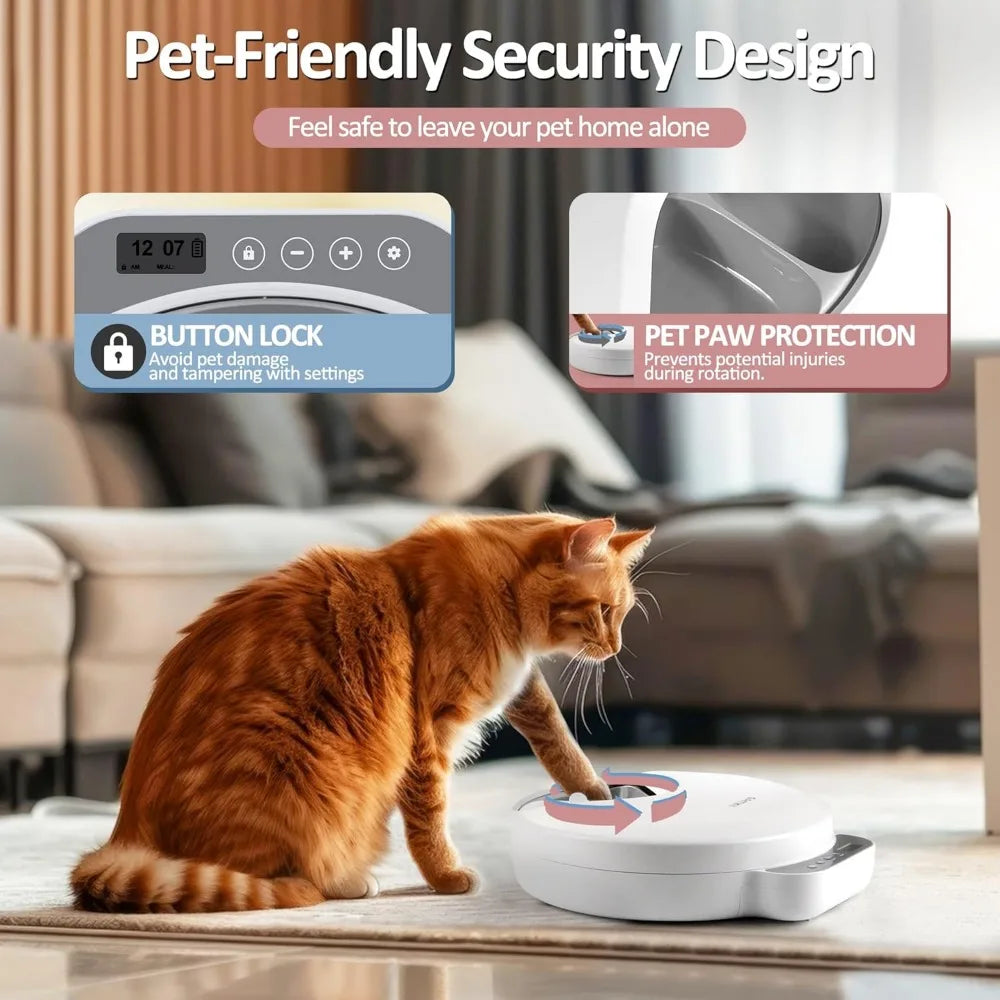 Automatic Cat Feeder Wet Food, Battery Operated Auto Wet/Dry Food Feeder with 2 Ice Packs, Cordless Programmable Timer Pet Auto