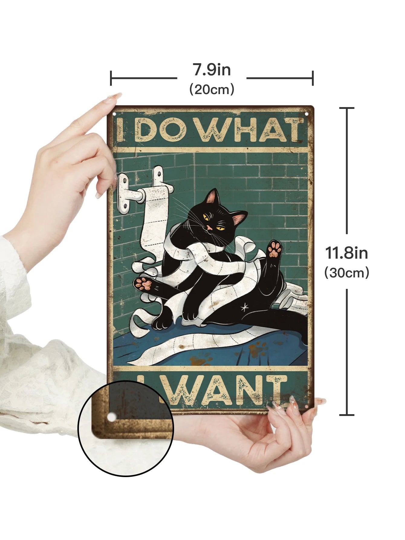 Putuo Decor Black Cat Tin Sign, Poster Wall Art Decor for Bathroom Wall Decor, 7.8 X 11.8 Inches, I Do I Want