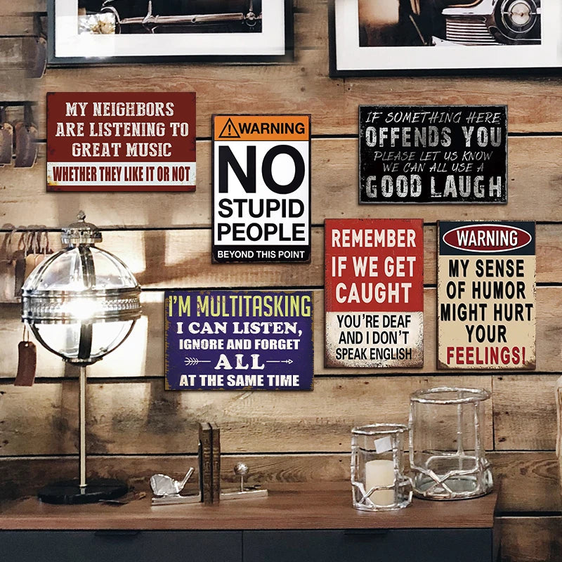 6pcs Funny Metal Tin Sign – Sarcasm Signs Humorous Quote Sign, Vintage Wall Art for Man Caves, Home Offices, Pubs, Clubs, Bars