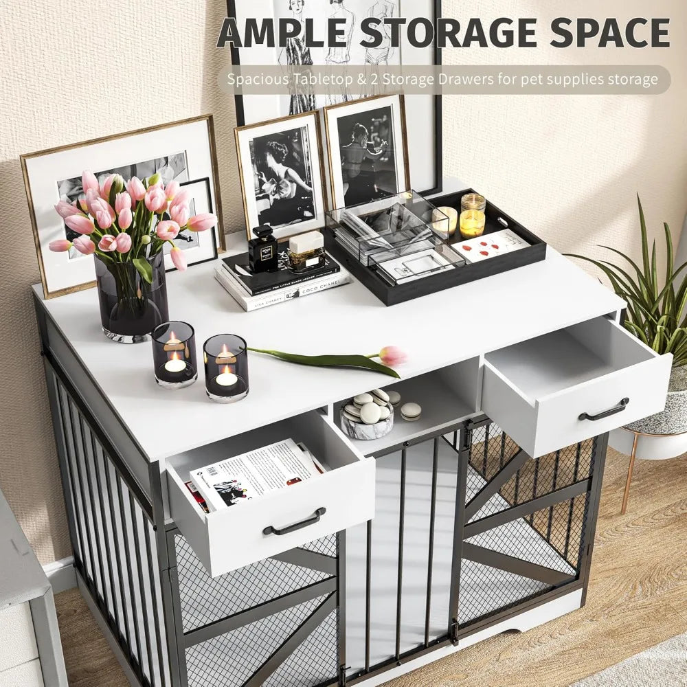 Dog Crate Furniture Heavy Duty Wooden TV Stand with 2 Drawers