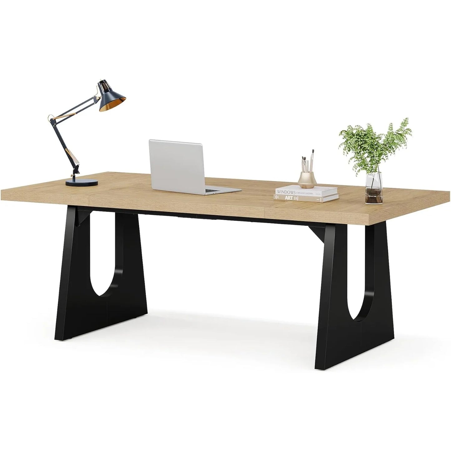 70.86 Inch Large Executive Desk Modern Rectangle Computer Office Desk with Double Wood Pedestal for Home Office Writing Table Assembly Required