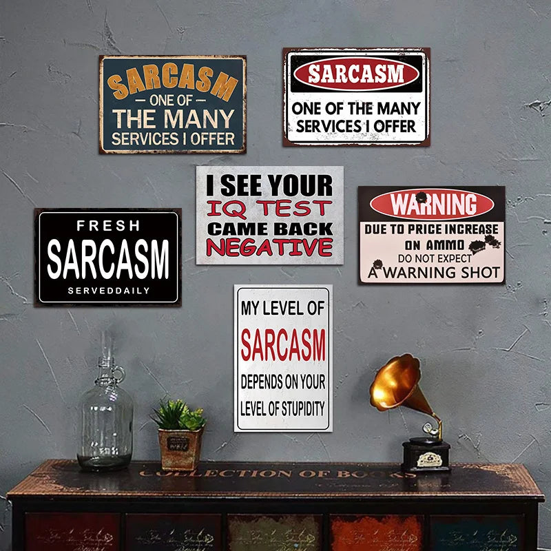 6pcs Retro Funny Quotes Metal Tin Signs 8x12in Waterproof Wall Art for Office Garage Bar Club Bedroom Kitchen