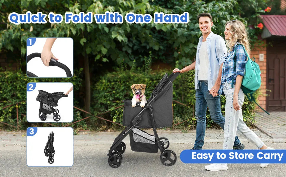 Wedyvko Pet Stroller 360 Rotate Wheels Dog Carrier with Brakes And Basket for Small to Medium Sized Dogs Breathable Metal Frame