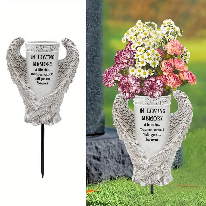 Waterproof Garden Statue with Spiked Angel Wings for Tomb Decoration Resin Cemetery Gift to Commemorate