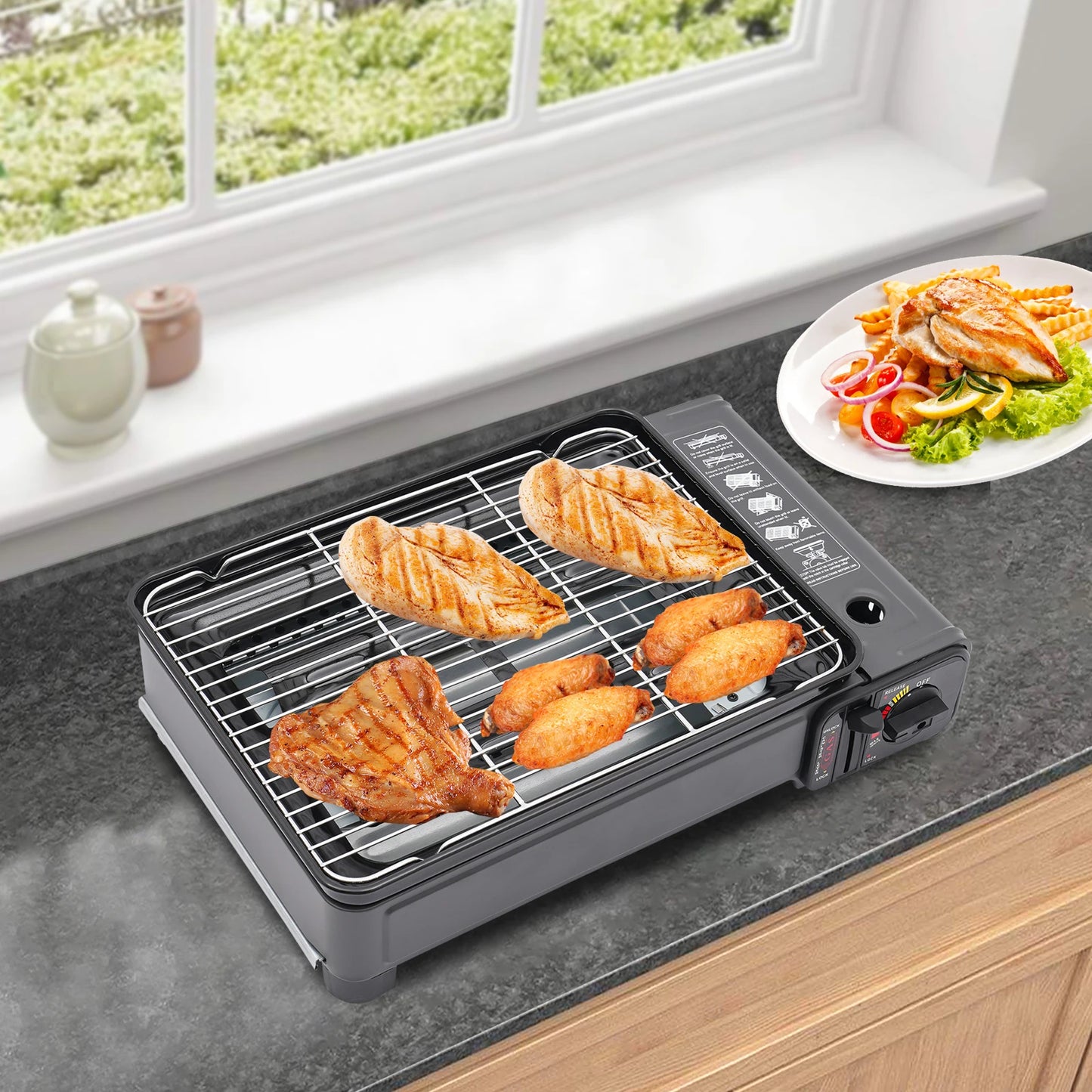 Portable Butane Grill Stove for Camping Free Standing BBQ with Grilling Net And Carry Case - Cooking Gas Stove with Heat Resistance Features