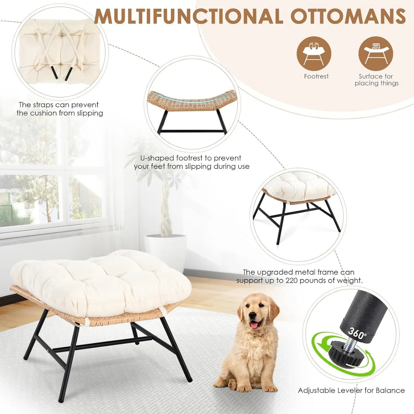 XMSJ Oversized Wicker Egg Chair With Footrest And Ottoman