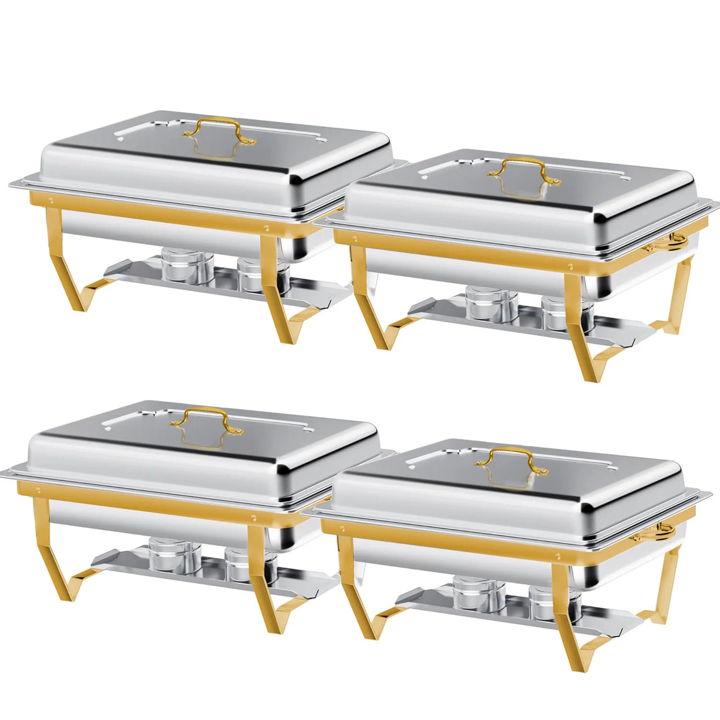 4 Pack Rectangular Chafing Dishes Set 8QT 9QT Semi Gold Plated Stainless Steel Buffet Warmer for Hotel Catering or Wedding Parties