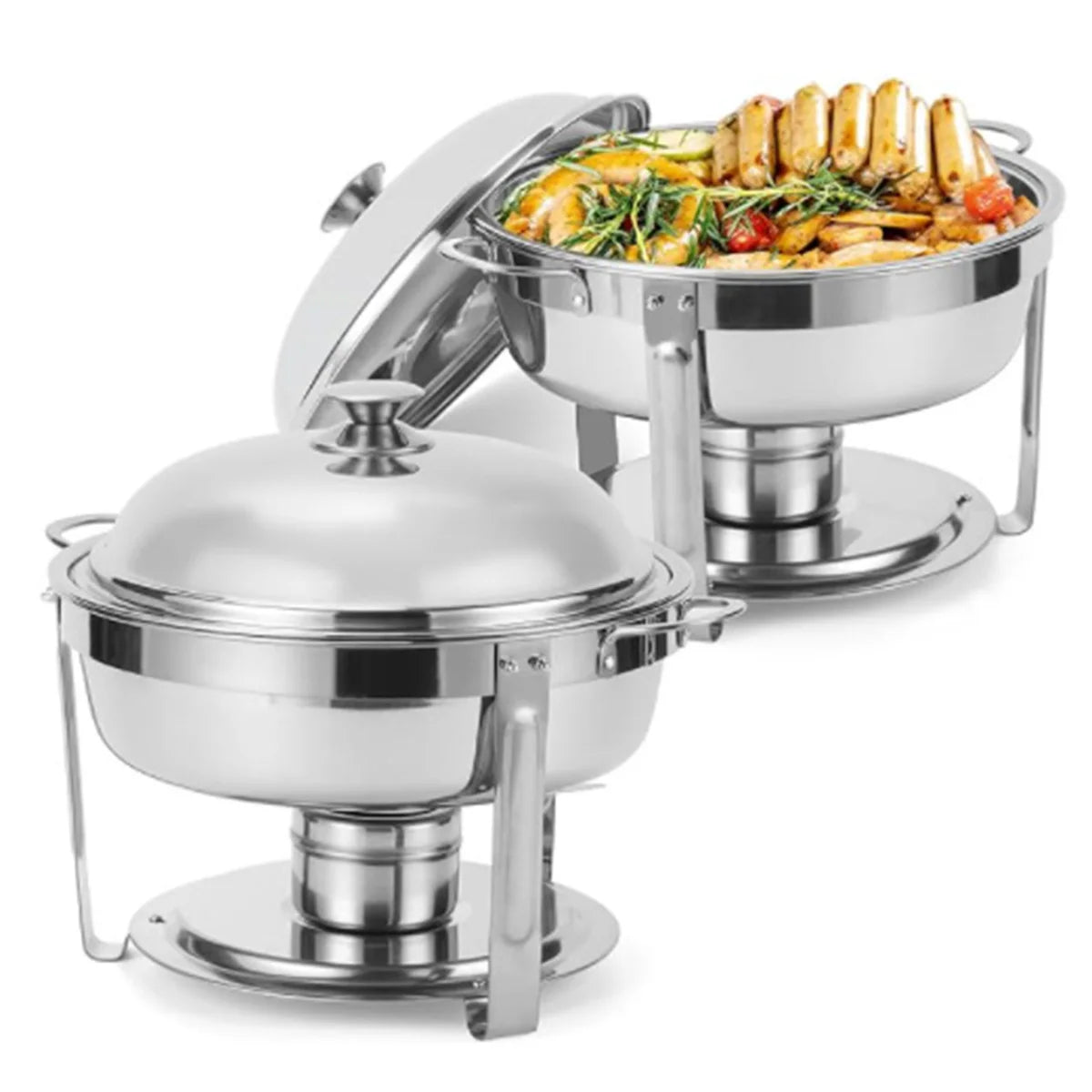 round Chafing Dish Warmer Container Set with Stainless Steel Lid for Party Catering Hotel Buffet Food Warm Pan 1/2/4/6 Pack Options