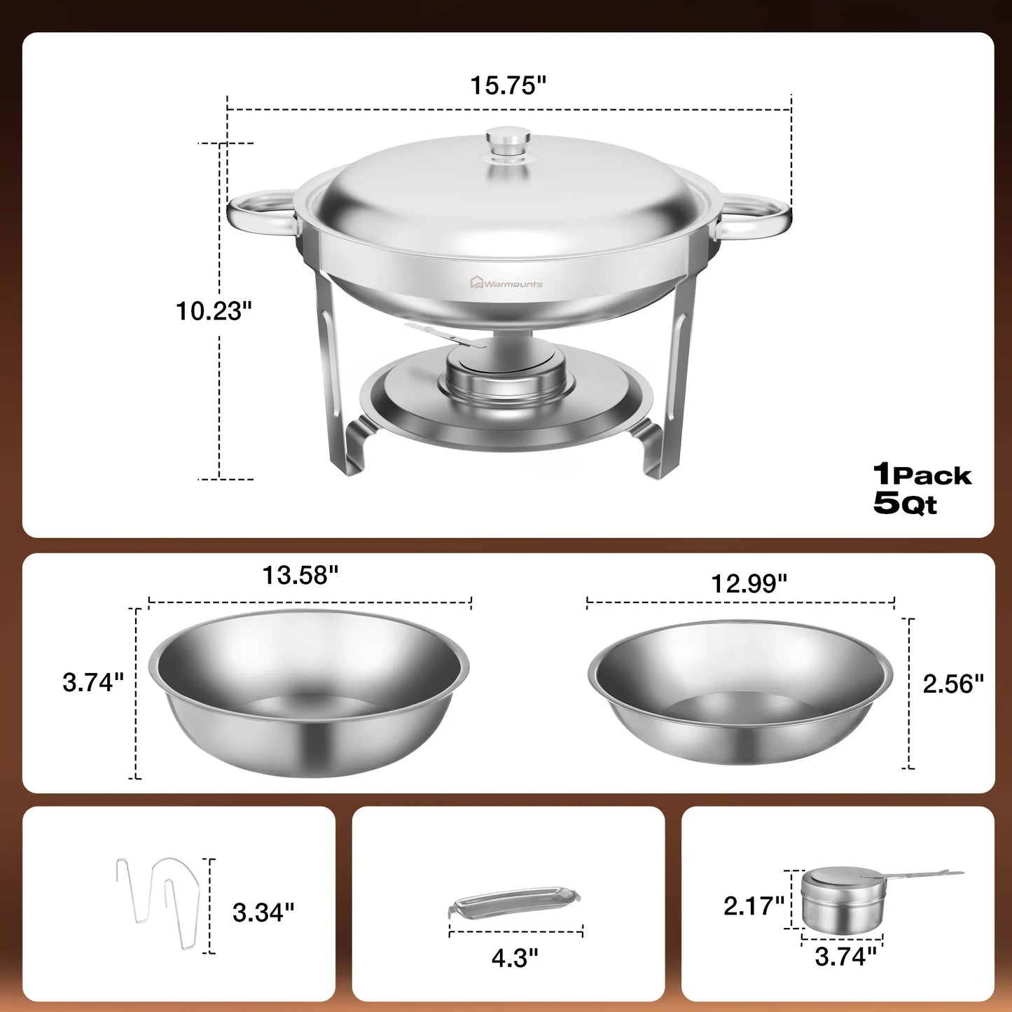 round Chafing Dish Warmer Container Set with Stainless Steel Lid for Party Catering Hotel Buffet Food Warm Pan 1/2/4/6 Pack Options