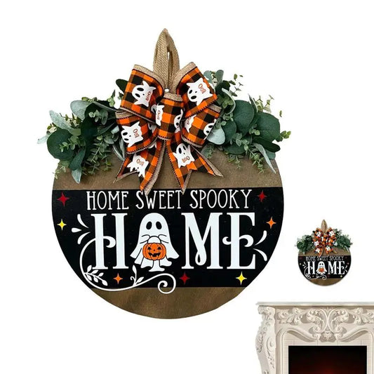 Seasonal Welcome Sign Welcome Door HOME Sign Spooky Decor Rustic Round Wood Wreaths For Halloween And Thanksgiving Festive