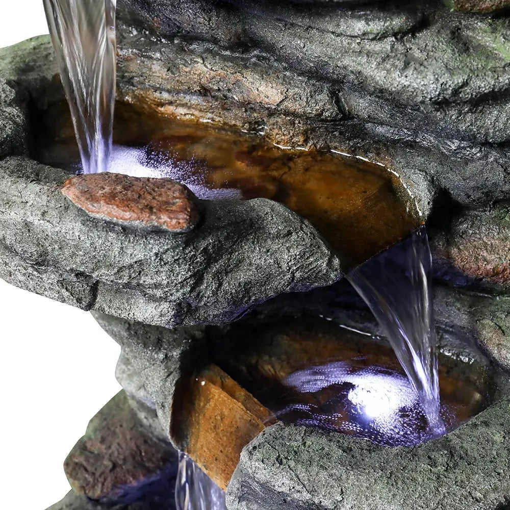 Fiber-Reinforced Resin Water Fountain with 5 LED Lights, Adjustable Flow, UL Certified Pump, 15.3x11.2x32.6in, Easy Setup
