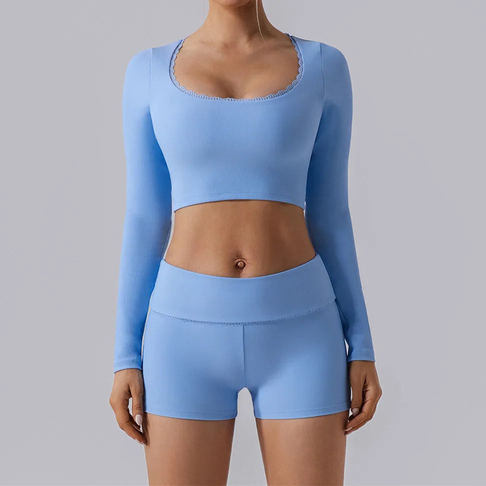 CEODOGGCN Lace Yoga Set Women High Waist Leggings Sportswear