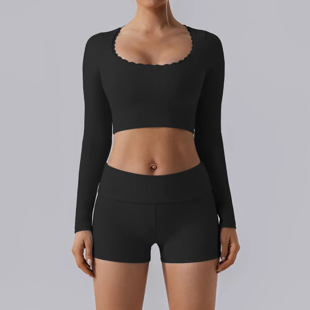 CEODOGGCN Lace Yoga Set Women High Waist Leggings Sportswear