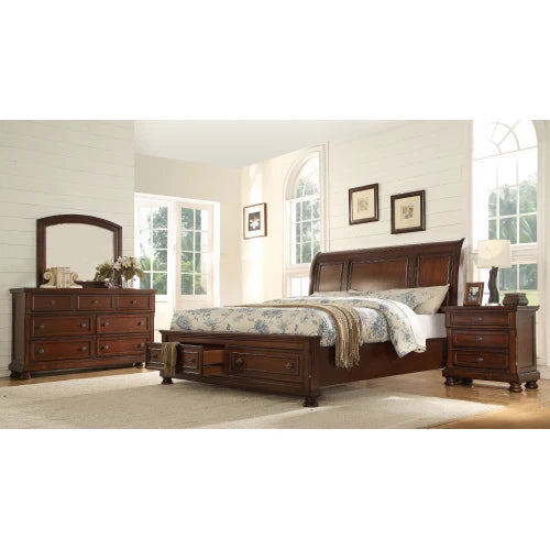 Classic Bedroom Set Dark Solid Wood King Size Bed Cedar Lined Drawers Matching Bedside Table Dressing Table Mirror