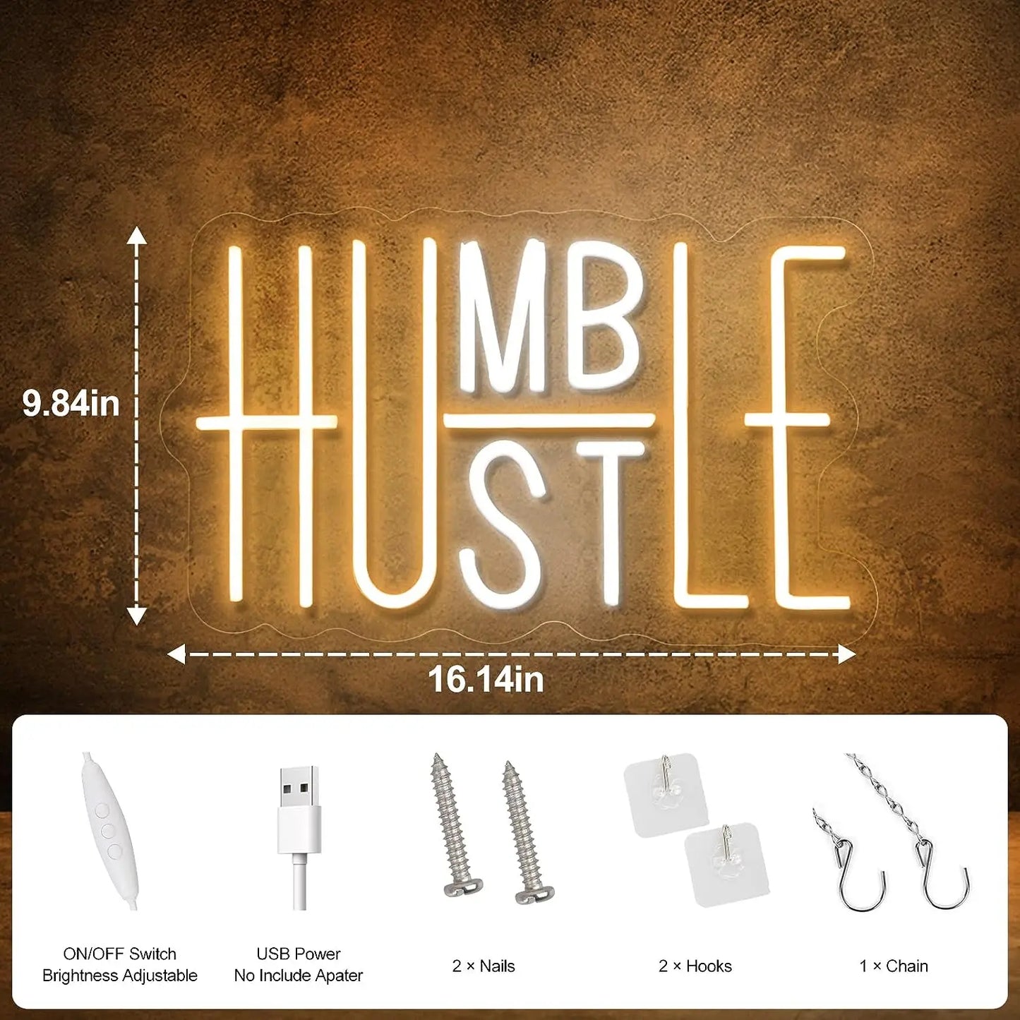 Hign Concerned Humble Hustle LED Neon Sign Wall Decor
