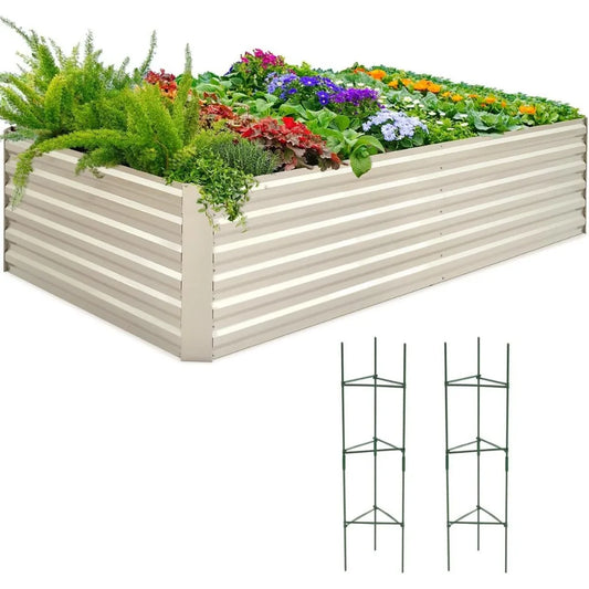 Quictent Galvanized Raised Garden Bed 8x4x2 Ft Tall Metal Planter Box for Vegetables with 2 Tomato Cages