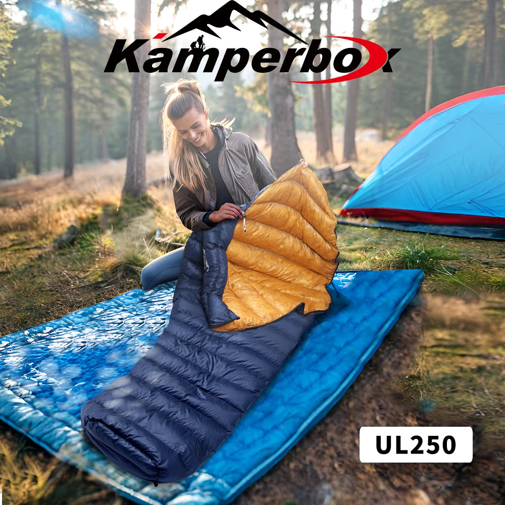 Kamperbox Ultralight Down Sleeping Bag UL250 for Camping Outdoor Adult Duck Down Filled Mummy Style 3 Season Spring Autumn Winter