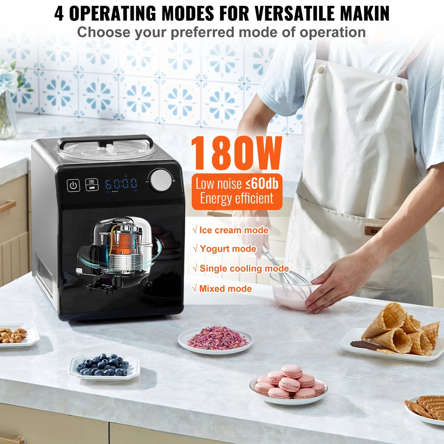 VEVOR Upright Automatic Ice Cream Maker with Built-in Compressor