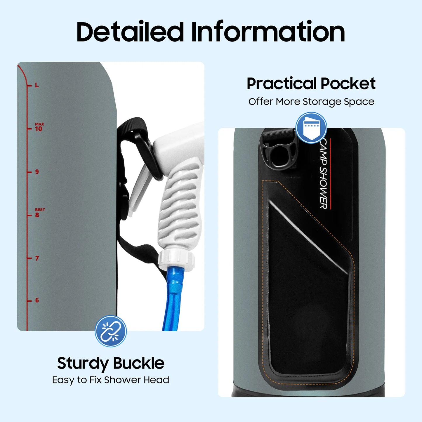 12L Portable Pressure Camp Shower with Detachable Double Shoulder Strap for Hiking and Outdoor Climbing