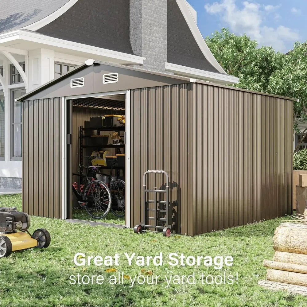 Lockable Metal Tool Shed with Sliding Door and Air Vents for Garden Storage