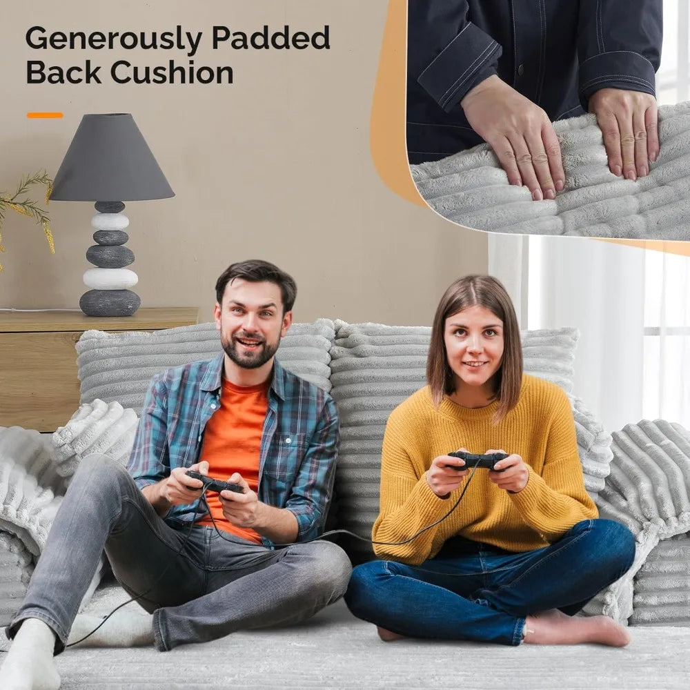 56 Inch Oversized Chaise Lounge Chair Light Grey Corduroy Sofa