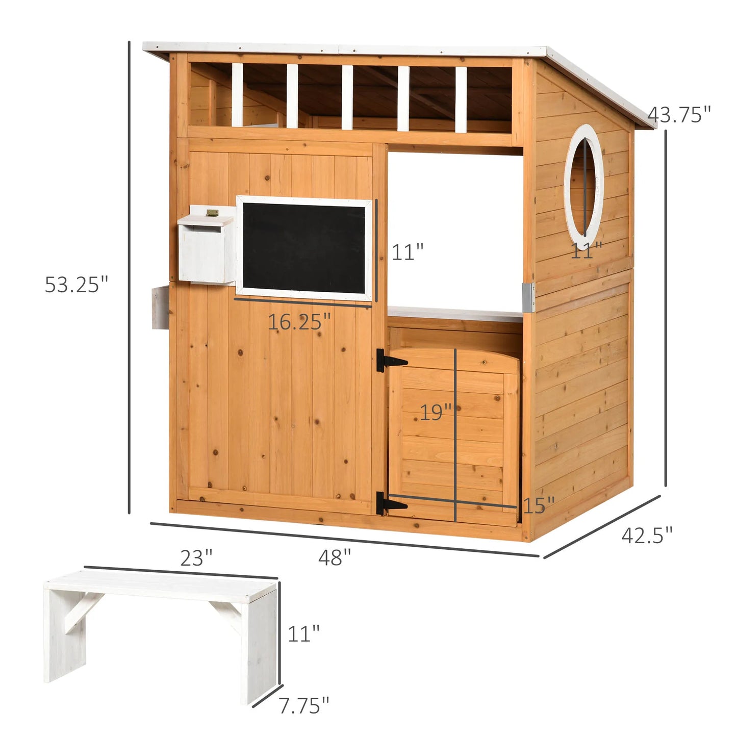 Outsunny Wooden Playhouse for Kids Outdoor with Door and Windows