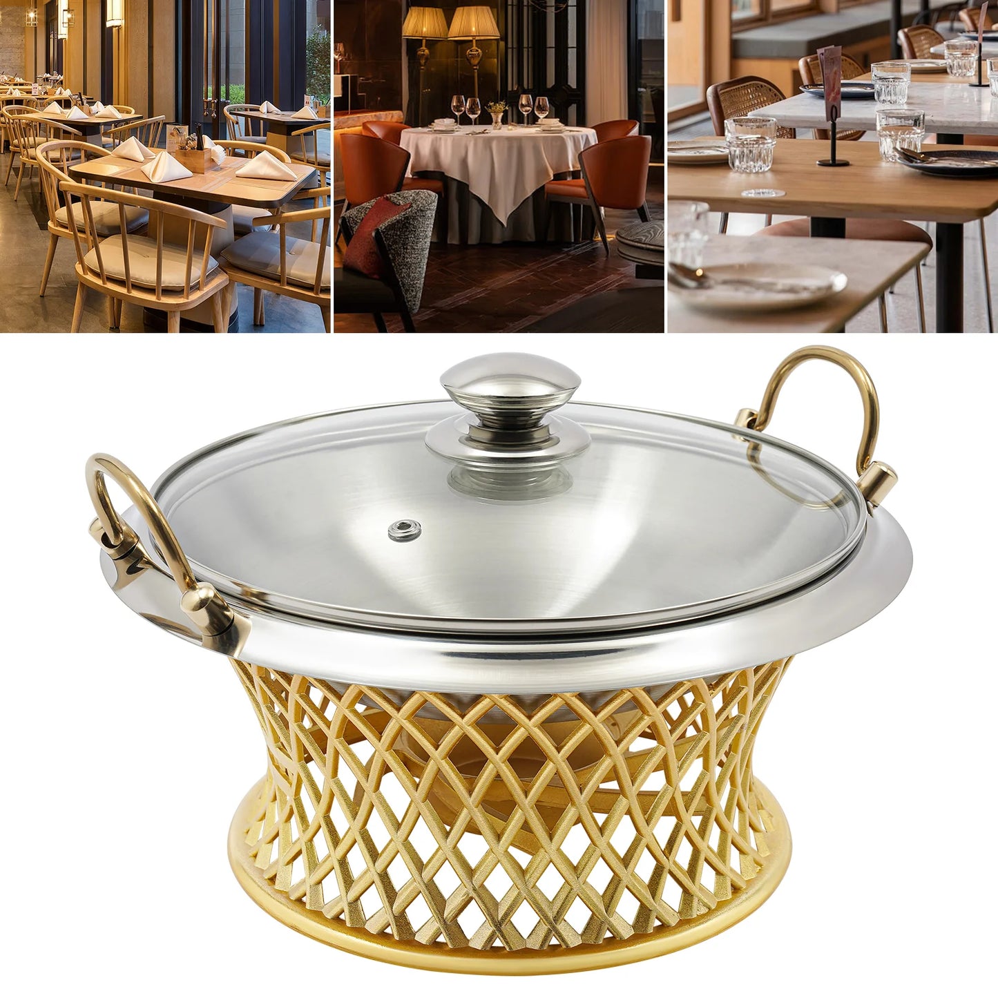 24cm round Stainless Steel Chafing Dish with Lid for Wedding BBQ Party Decoration Kitchen Essential Aluminum Alloy Pot