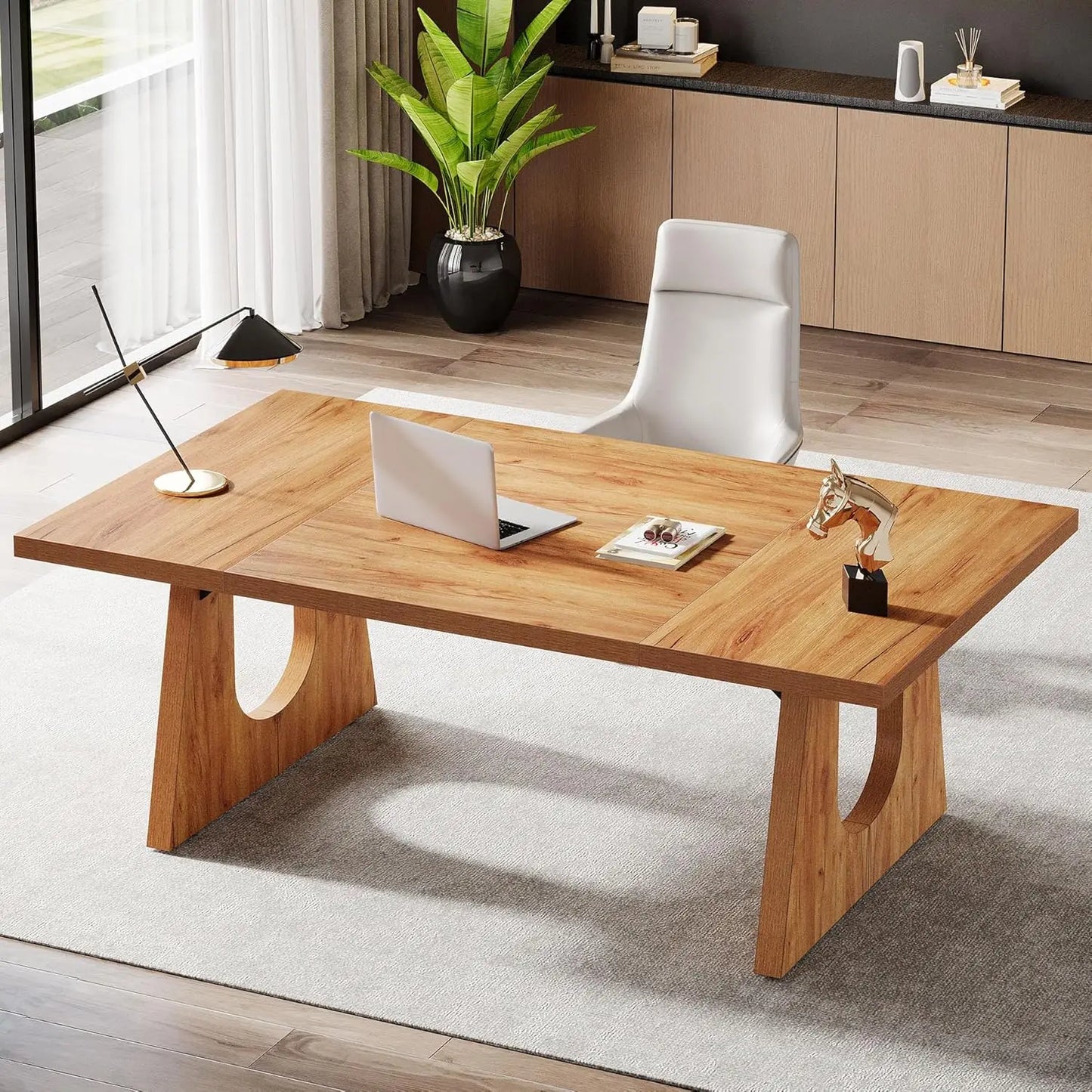 70.86 Inch Large Executive Desk Modern Rectangle Computer Office Desk with Double Wood Pedestal for Home Office Writing Table Assembly Required