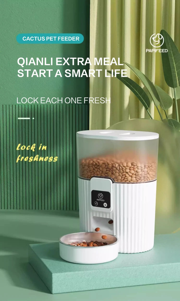PAPIFEED Smart Automatic Pet Feeder WiFi Remote Controlled Cat Food Dispenser with LCD Display Dog Feeder 50g-2000g Capacity