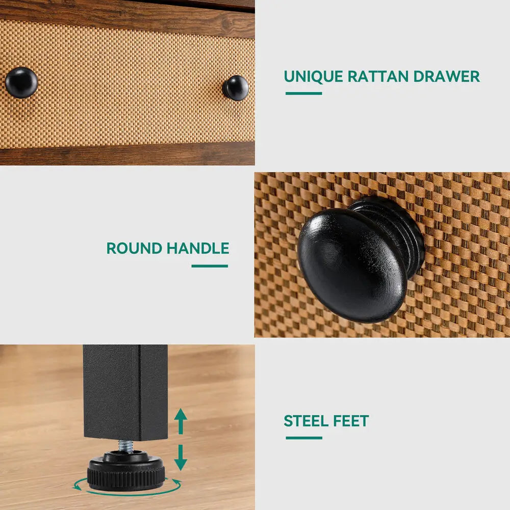 Rattan Woven Chest of Drawers Dresser with 10 Drawer Bedroom Storage Organizer