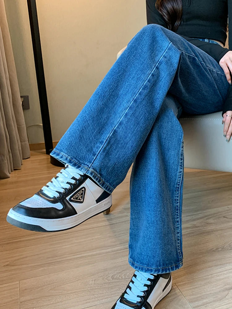 2024 Women High Waist Oversized Loose Mom Jeans Lady Streetwear Denim Y2k Straight Leg Pants Girls Blue Baggy Wide Leg Trousers