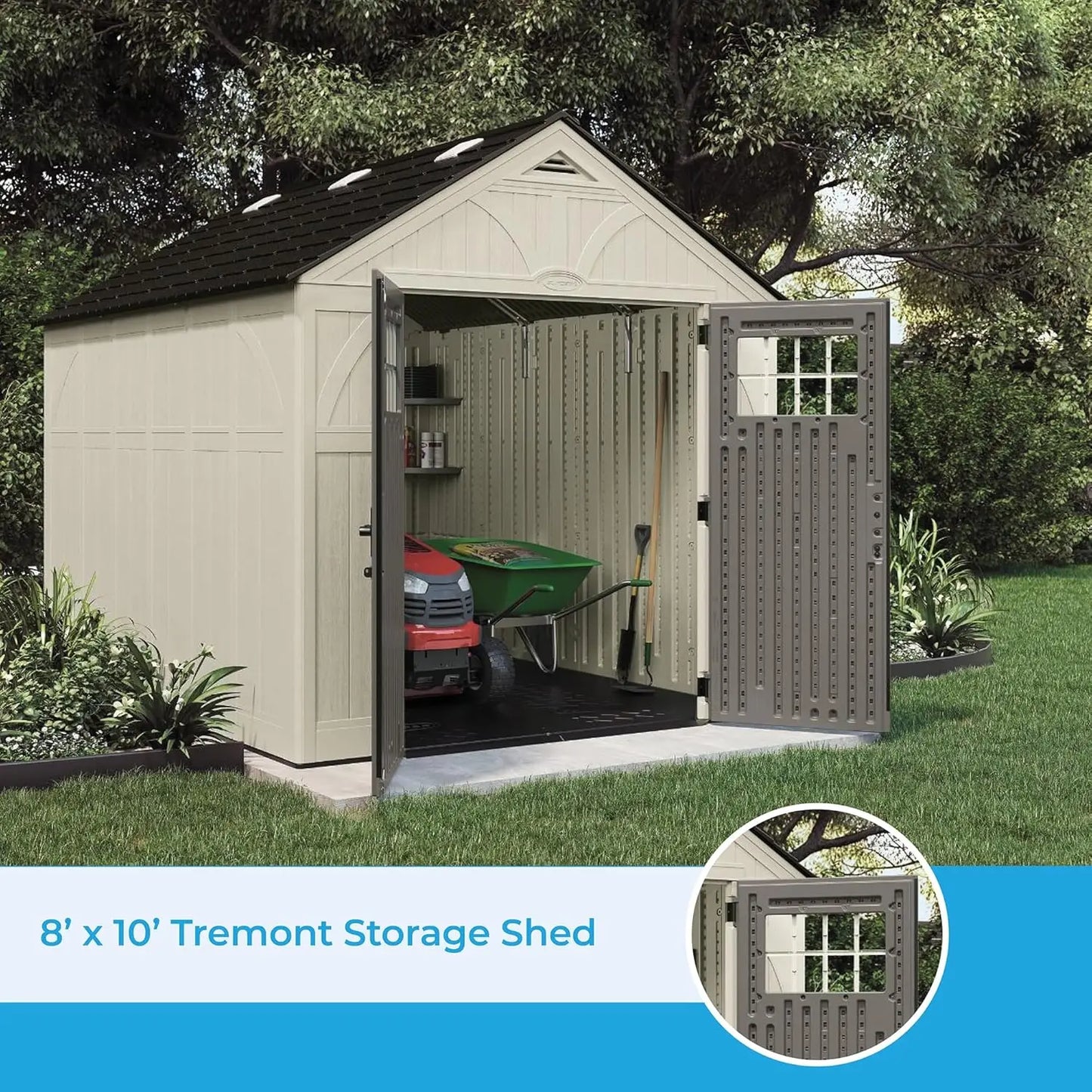 XMSJ Tremont Resin Shed Backyard Storage Unit with Skylights