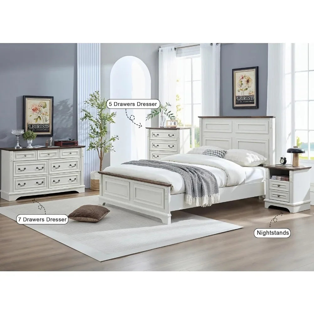 Farmhouse Nightstand with Charging Station 20" End Table 2 Drawers Carved Storage Cabinet Modern Bedroom Furniture