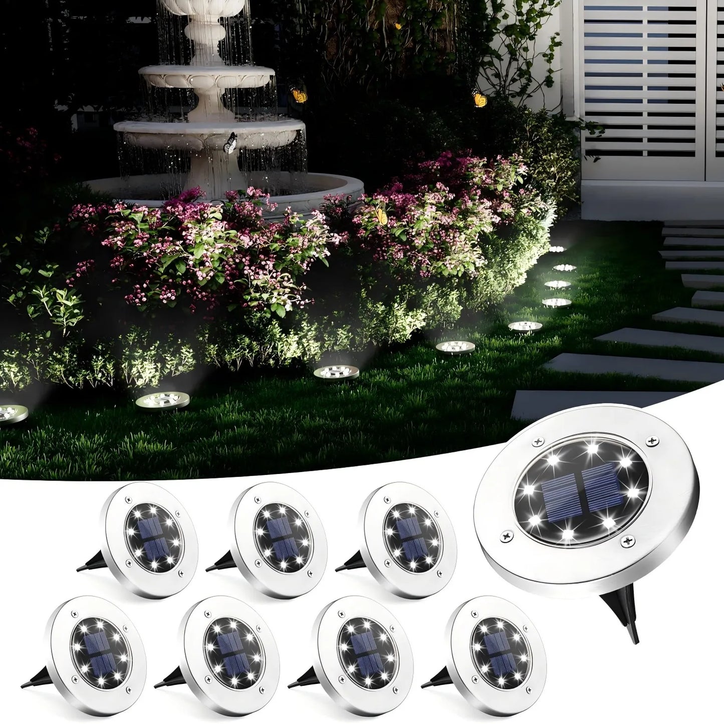 4 or 8 Pieces Solar Lights Outdoor 8 LED Solar Landscape Lighting for Garden Yard Pathway Cool or Warm White