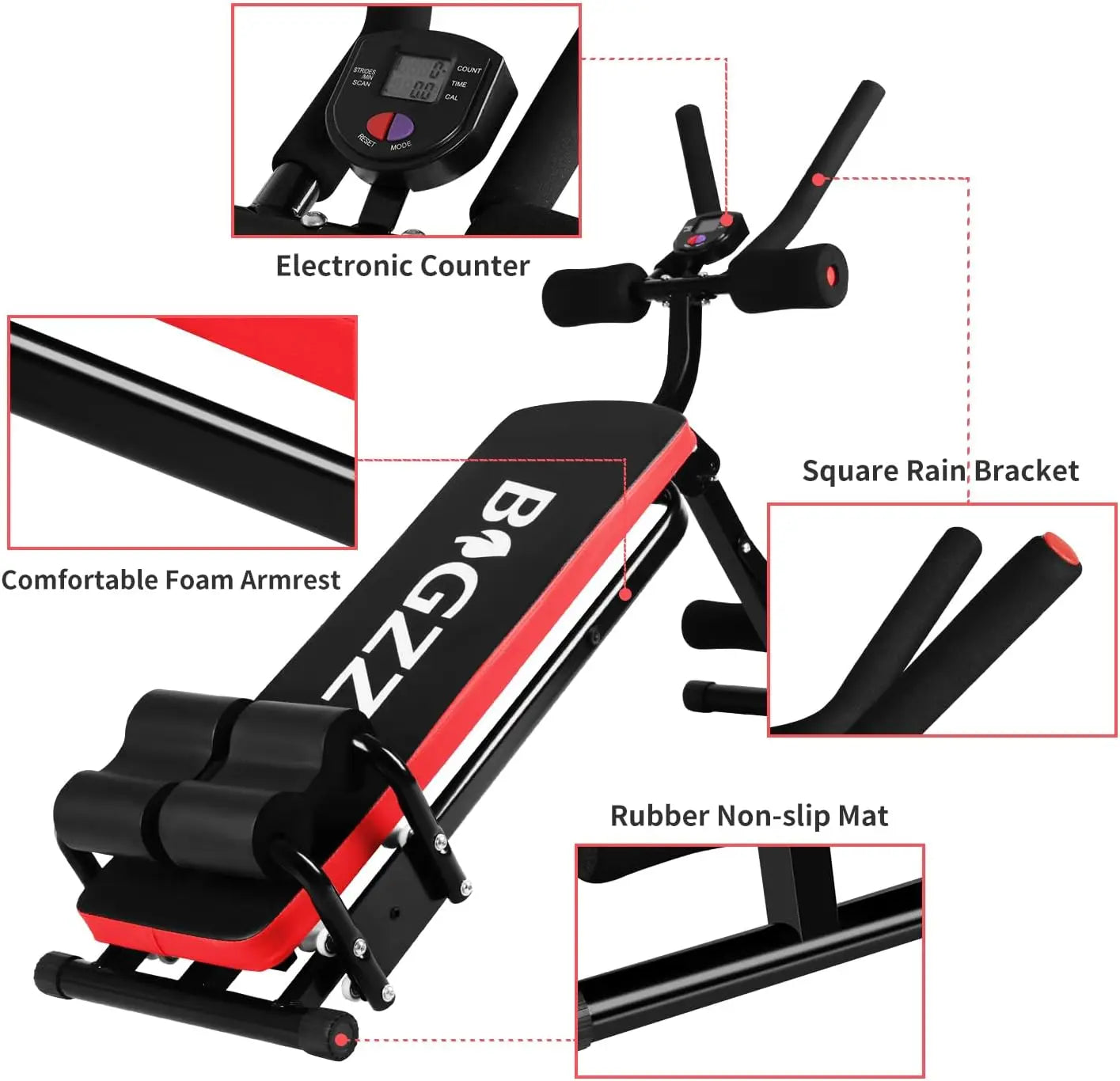 Adjustable Ab Exercise Bench Foldable Sit Up Bench with LCD Monitor Full Body Workout Machine Home Fitness Equipment