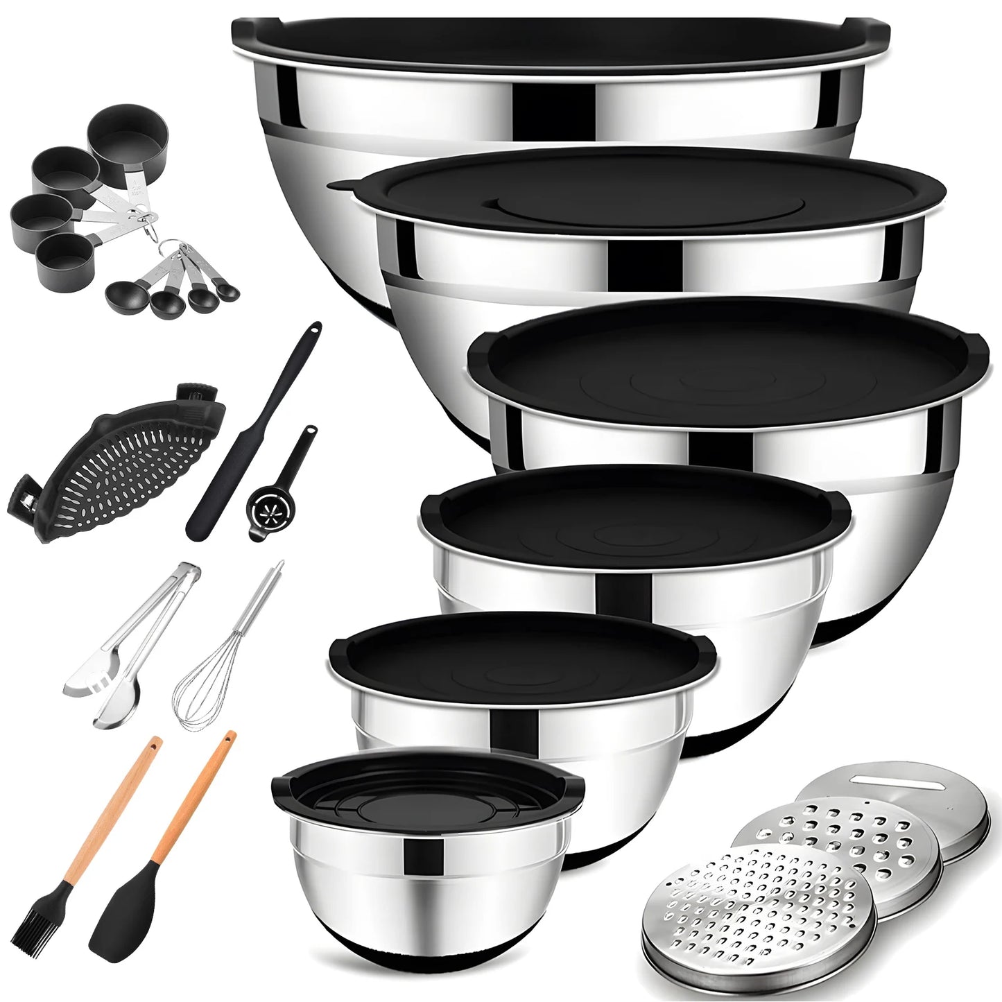 30 Pieces Stainless Steel Mixing Bowl Set Non Slip Premium Kitchen Essential Various Sizes for Mixing and Serving