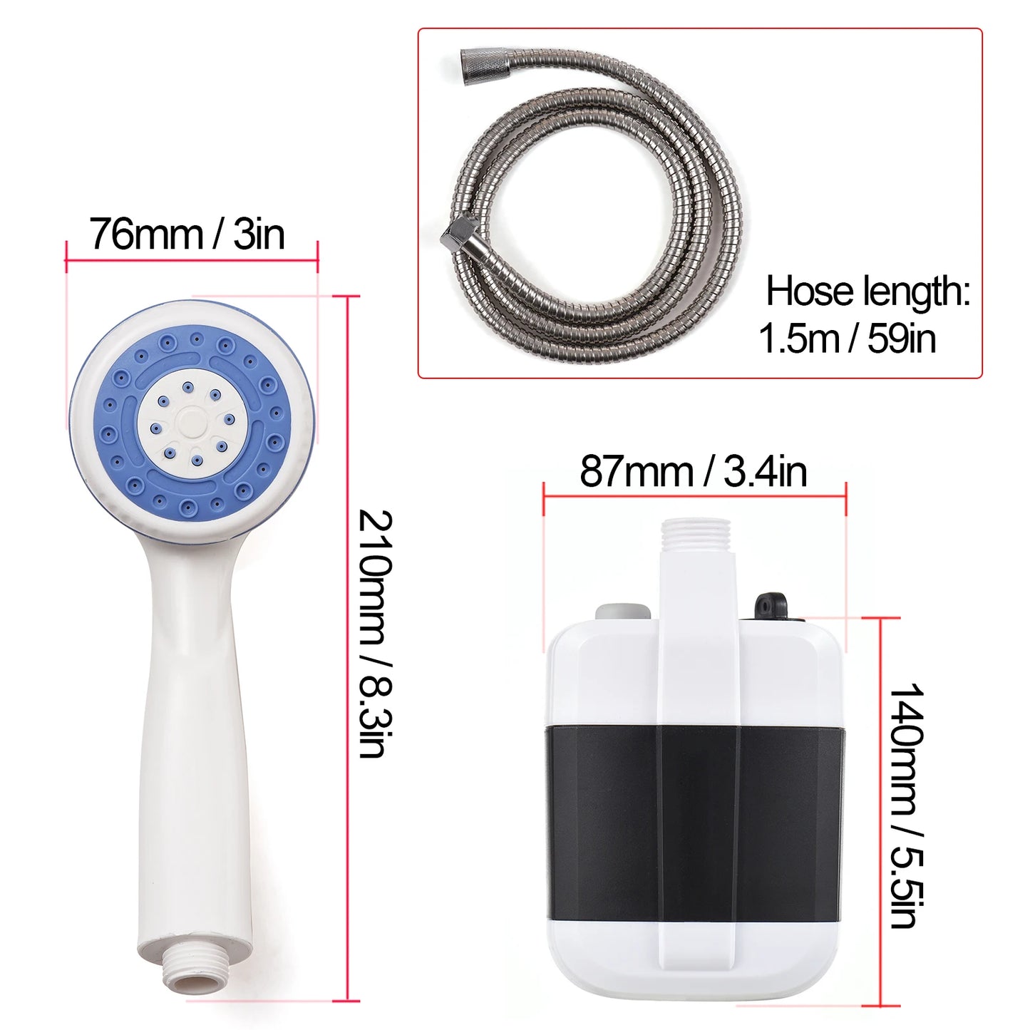 Portable rechargeable camping shower outdoor electric shower pump suitable for camping car washing, gardening, pet cleaning