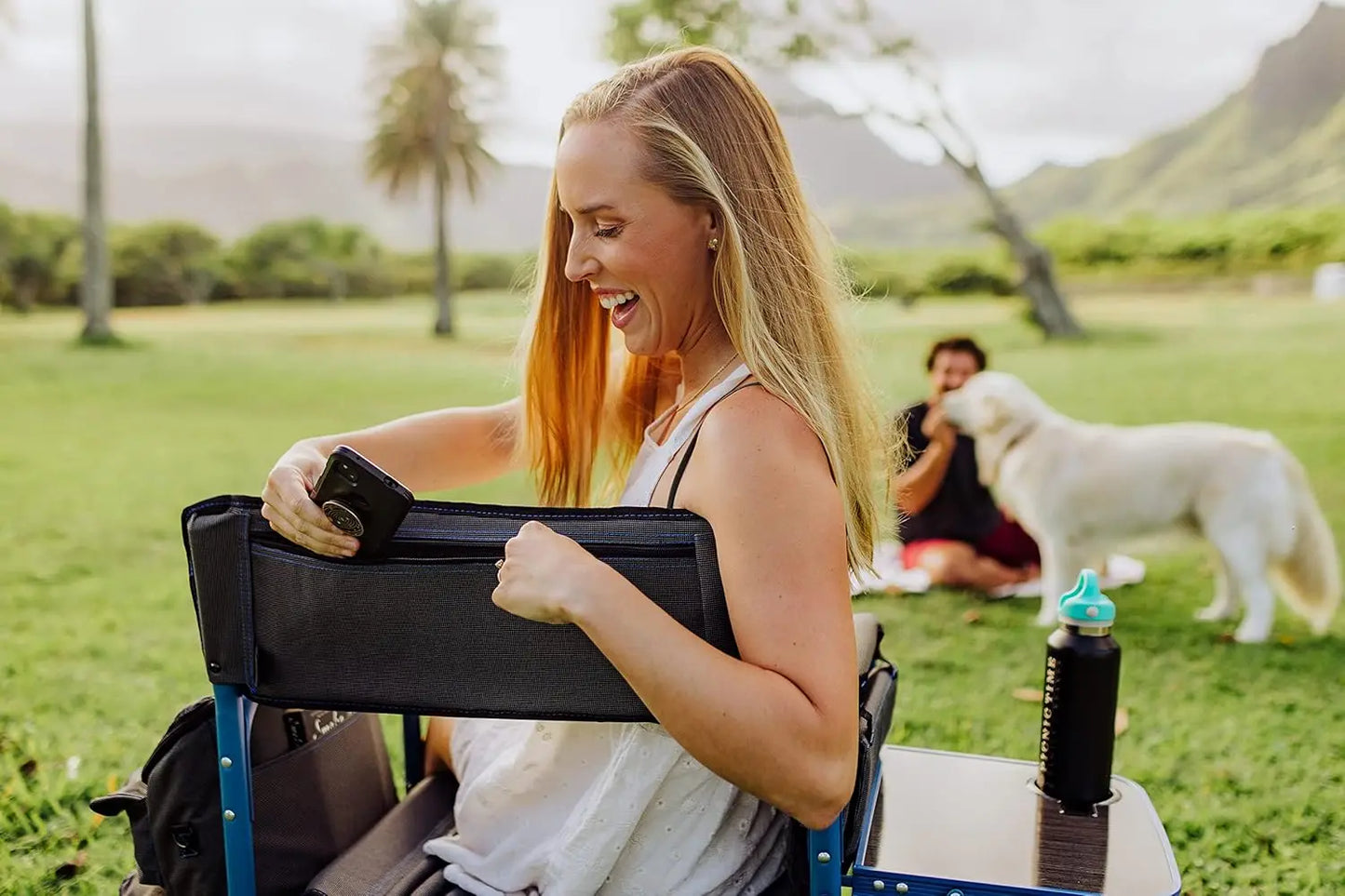 Fusion Camping Chair with Side Table And Soft Cooler by PICNIC TIME Outdoor Foldable Padded Chair with Cup Holder for Picnics And Camping