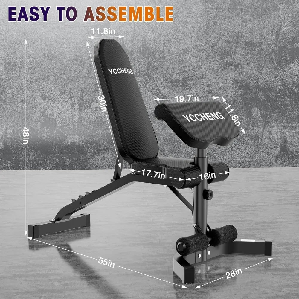 Multi-Functional Adjustable Weight Bench Workout Bench with Barbell Rack Set for Home Gym Upright Incline Flat Exercise Benches