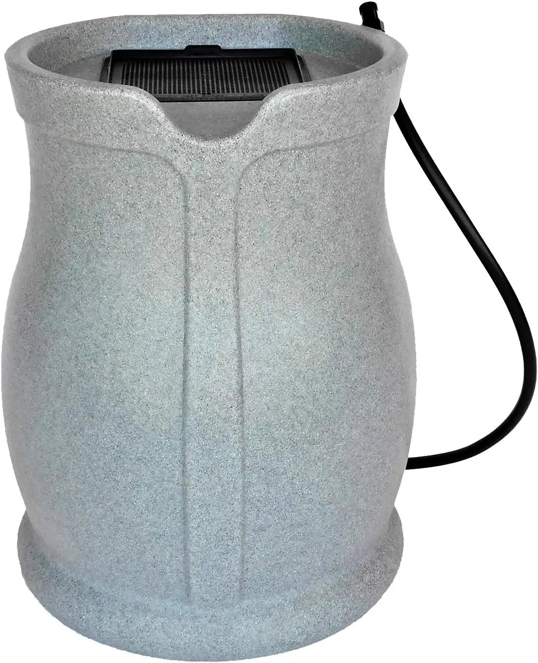 Catalina 45 Gallon BPA Free Rain Barrel with Fixed Lid and 3.5 Foot Garden Hose Flat Back Design for Water Conservation in Light Granite