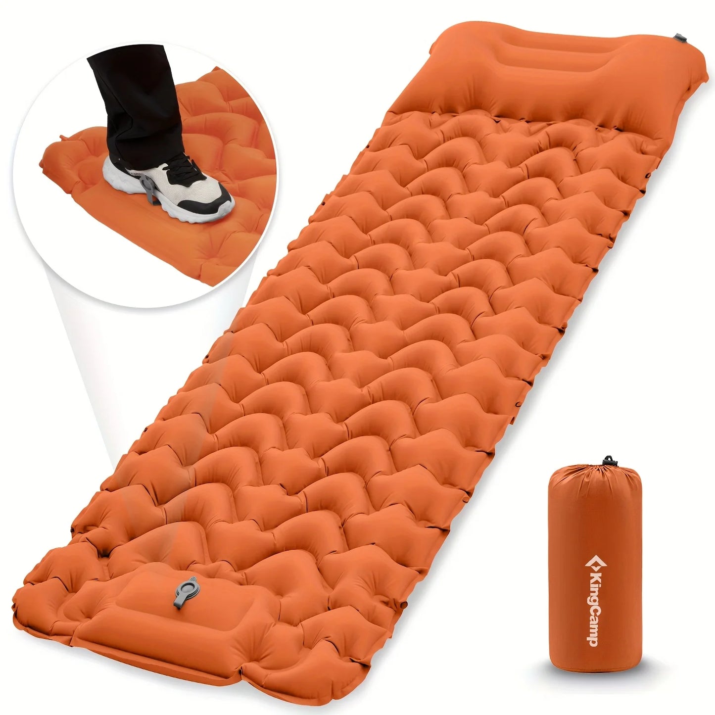 KingCamp Ultralight Self-Inflating Sleeping Pad with Built-In Foot Pump And Pillow for Hiking Traveling Air Mattress