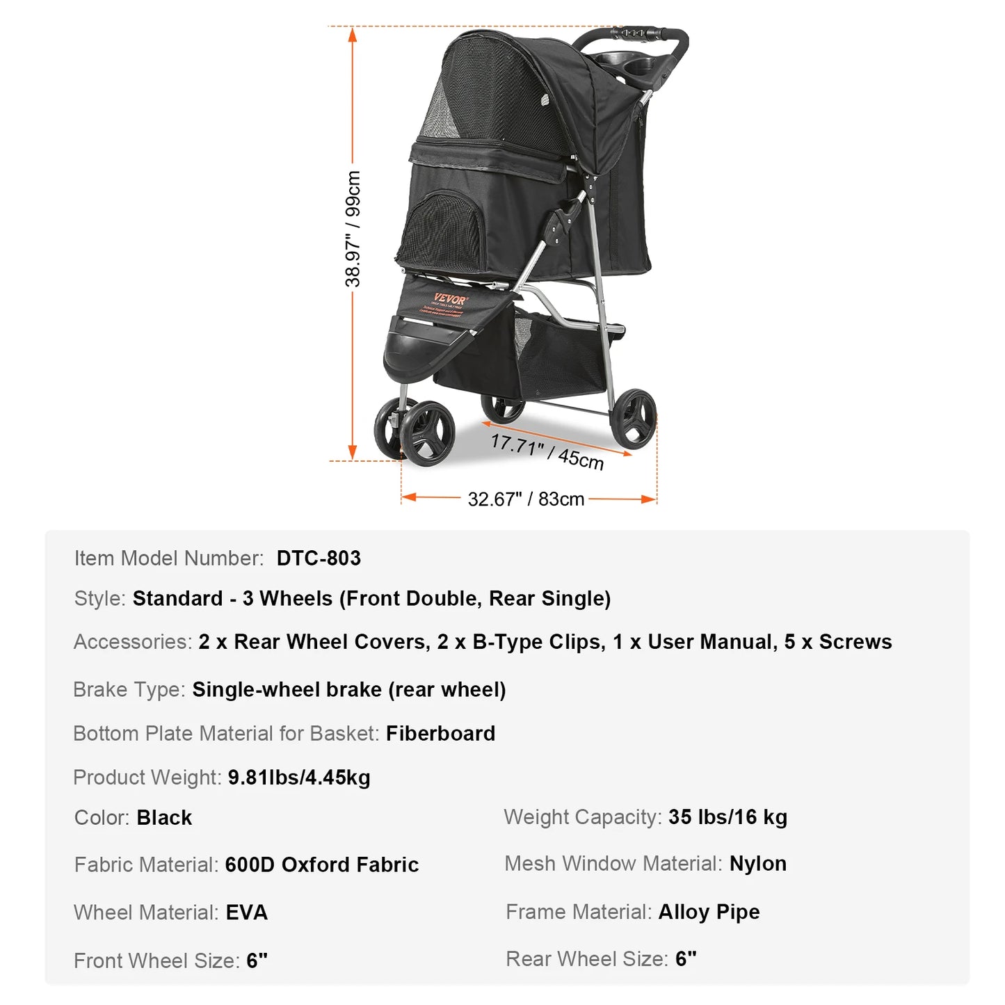 SucceBuy Pet Stroller Carrier Dog Cat Strollers Lightweight Travel Rotate with Brakes Pet Pad Cup Holder for Puppy Accessories