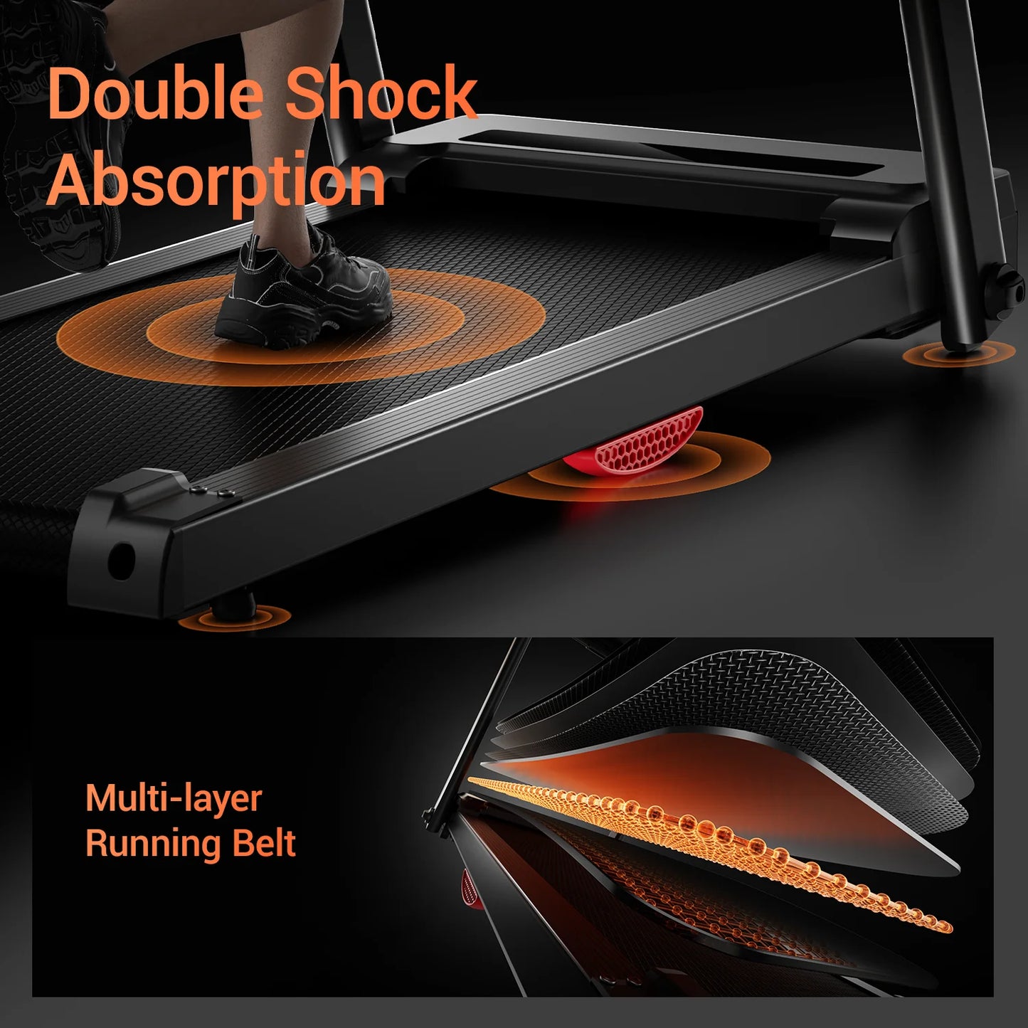 3.0HP Brushless Foldable Treadmill for Home Use 300LB Capacity with Heart Rate Monitor and Dual Shock Absorption