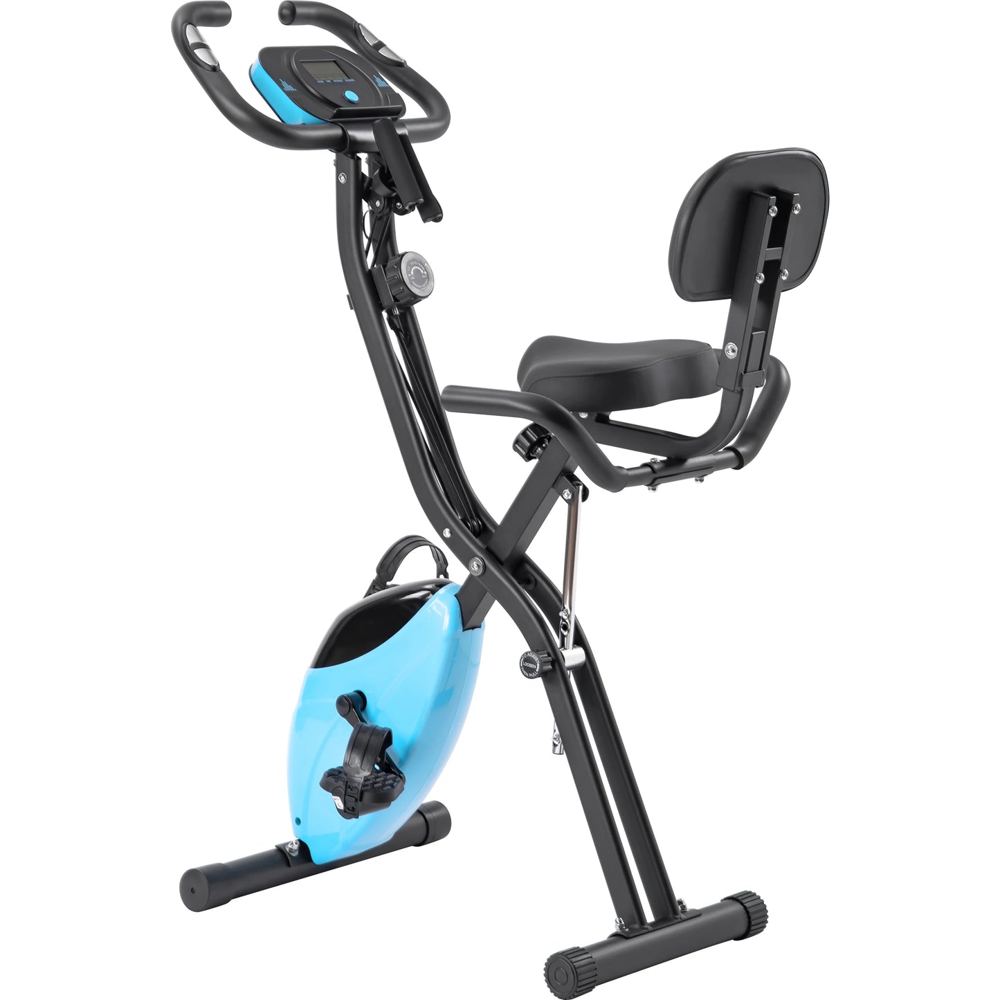 Metal Folding Exercise Bike Upright and Horizontal X Bike Home Fitness with 10 Adjustable Levels Resistance Arm Bands Backrest