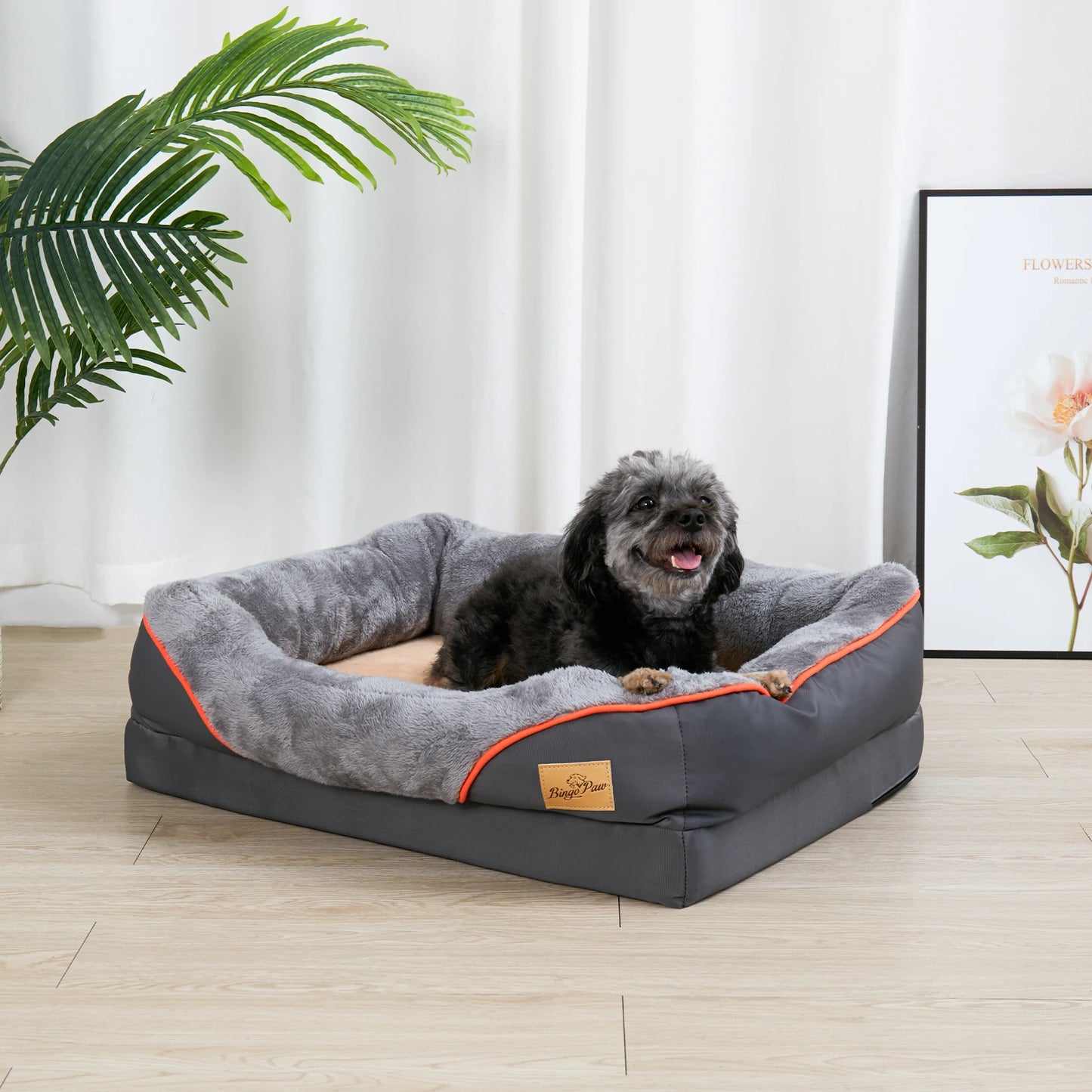 Super Soft Orthopedic Dog Bed L XL 2XL 3XL Cotton Padded Bolster Removable Cover Waterproof Pet Sleeping Mat Solid Color