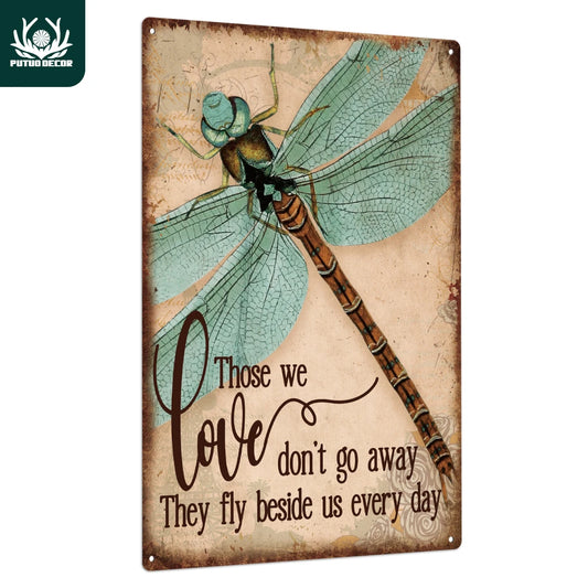 Putuo Decor Dragonfly Metal Wall Sign Vintage Motivational