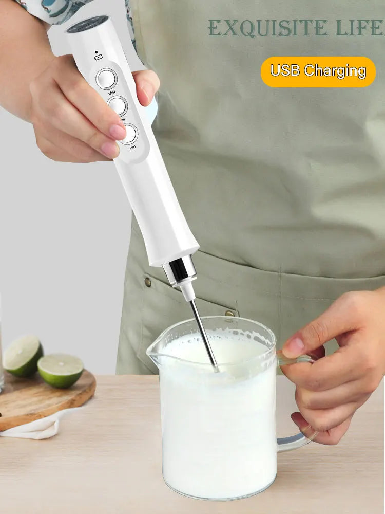 3-in-1 Wireless Electric Handheld Milk Frother Foam Whisk Maker for Coffee Cappuccino Mini Froth Mixer Foamer with Rechargeable Battery